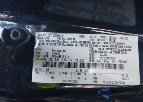 2017 Ford Focus S z USA, uszkodzony, nr VIN 1FADP3E26HL284470